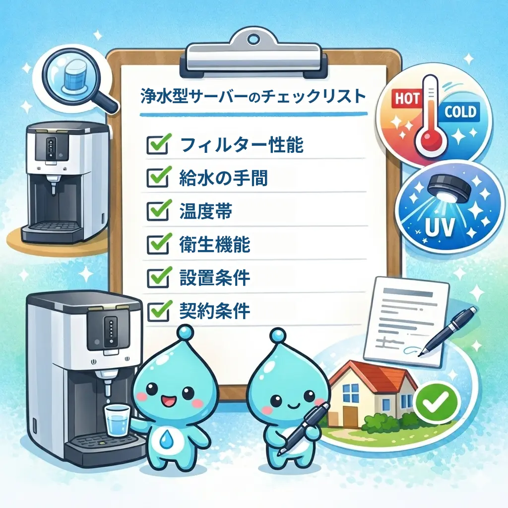 挿絵：浄水型ウォーターサーバーの選び方チェックリストのイメージ